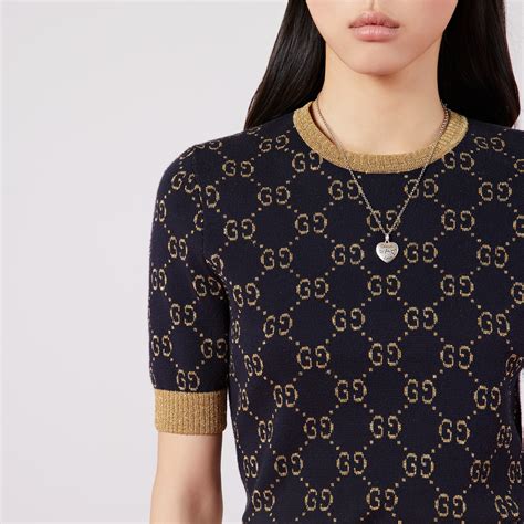 526759 gucci|Blue / Gold Cotton Lamé GG Top .